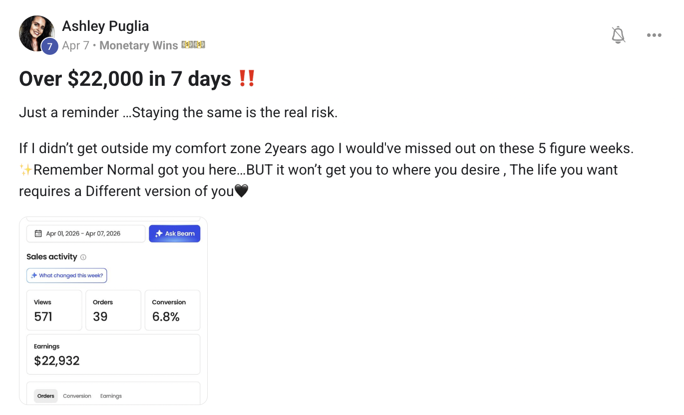 Ashley Puglia — Over $22,000 in 7 days testimonial