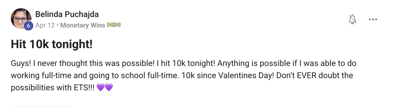Belinda Puchajda — Hit 10k tonight testimonial