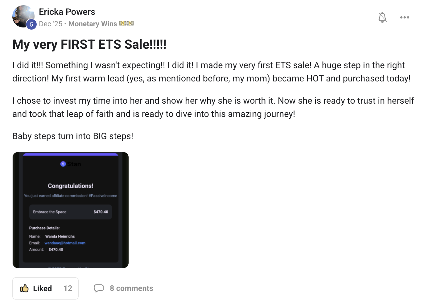 Ericka Powers — first ETS sale